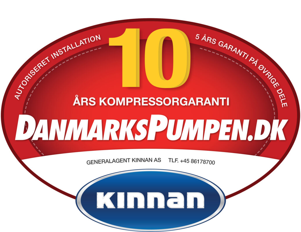Logo 10 års garanti DanmarksPumpen - DP oval - kinnan.dk